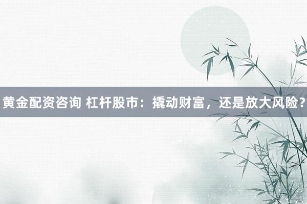 黄金配资咨询 杠杆股市：撬动财富，还是放大风险？